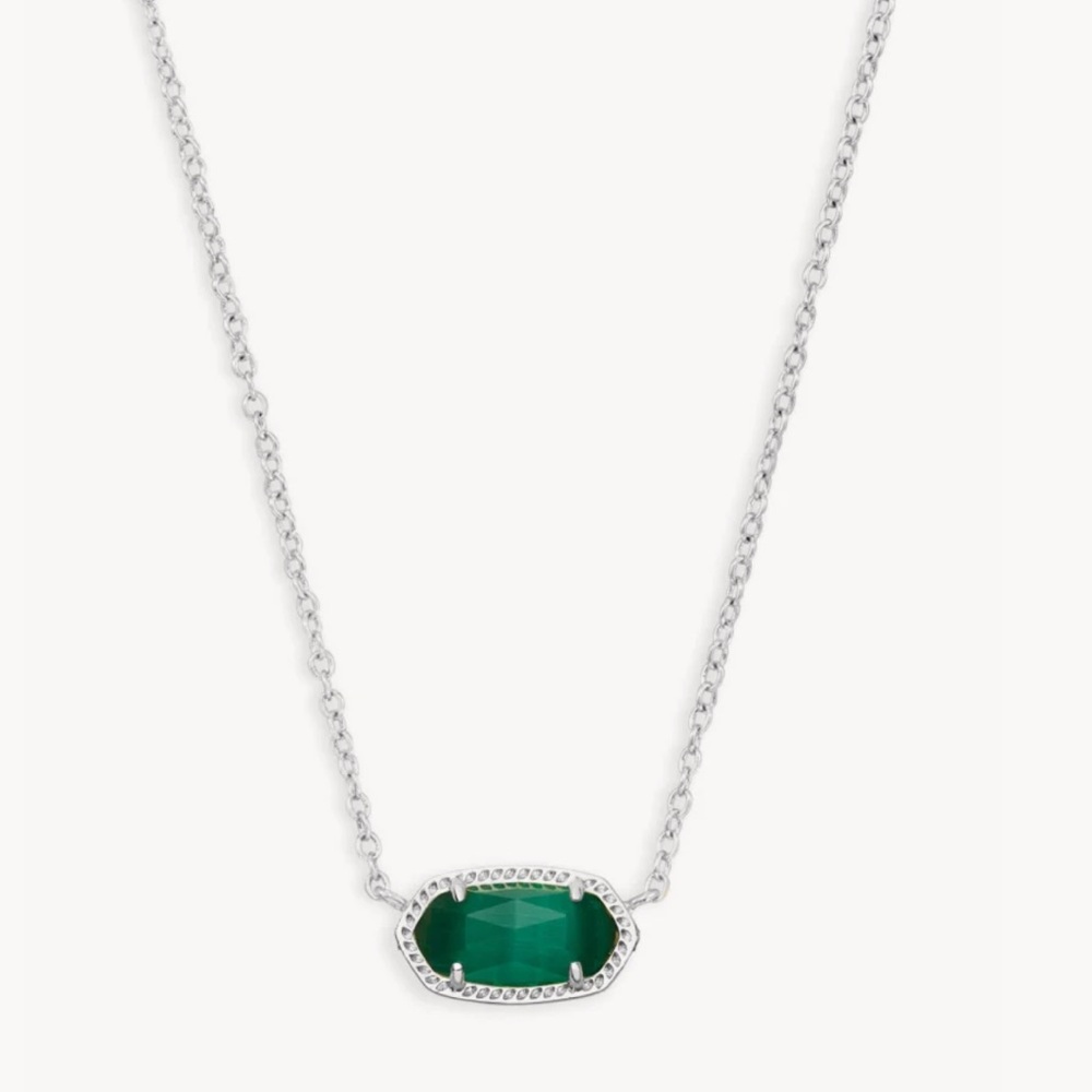 Kendra Scott Elisa Silver Pendant Necklace in Emerald Cat’s Eye
